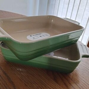 NWT-(2) 7.25"x5" 18cm Le Creuset Rosemary Rect. Stoneware/Enamel Baking Dishes